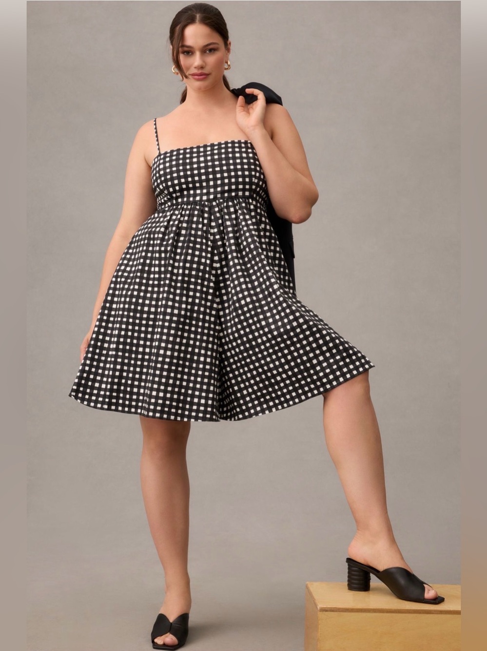 Hutch Bandeau Romper in Black Gingham Size 1X